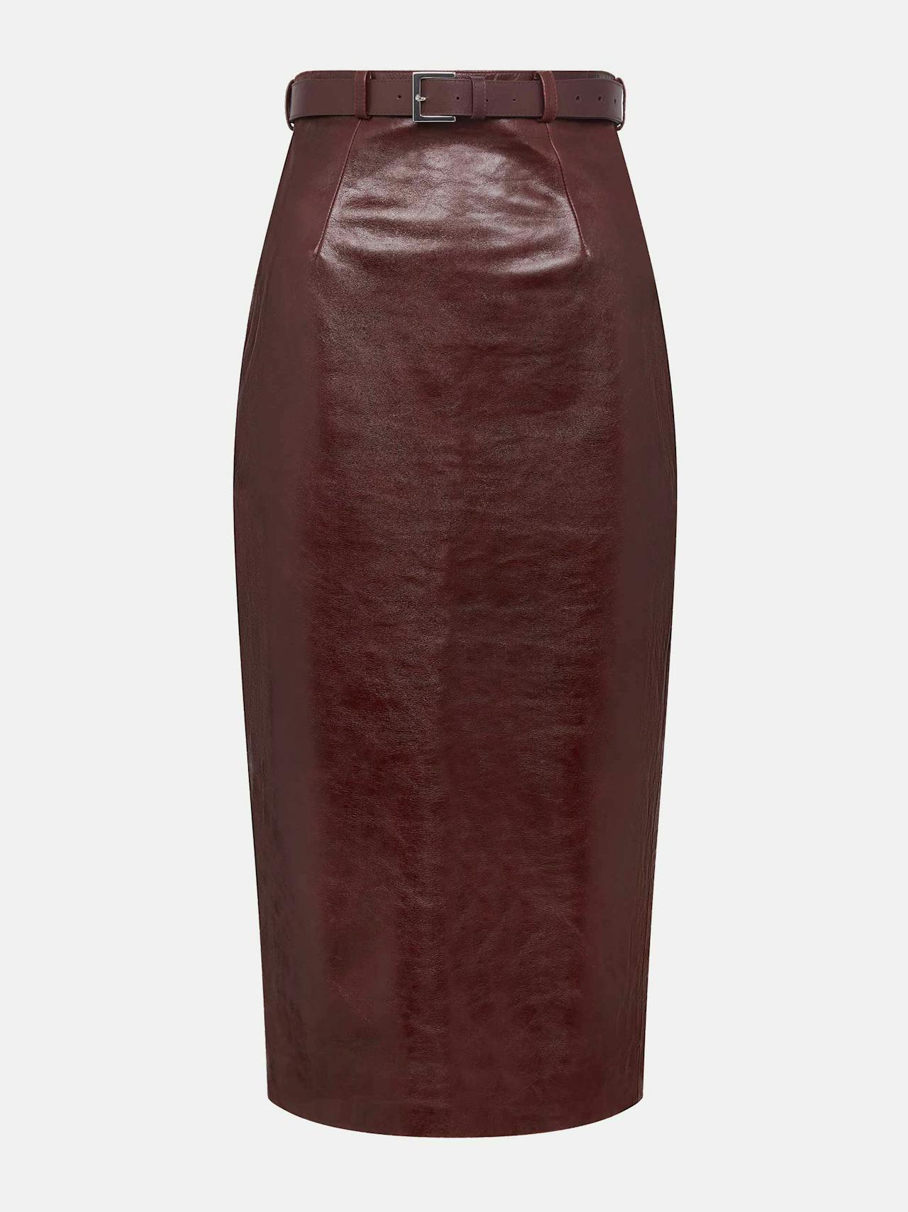 Oxblood leather Lorelei skirt  Emilia Wickstead    - Collagerie