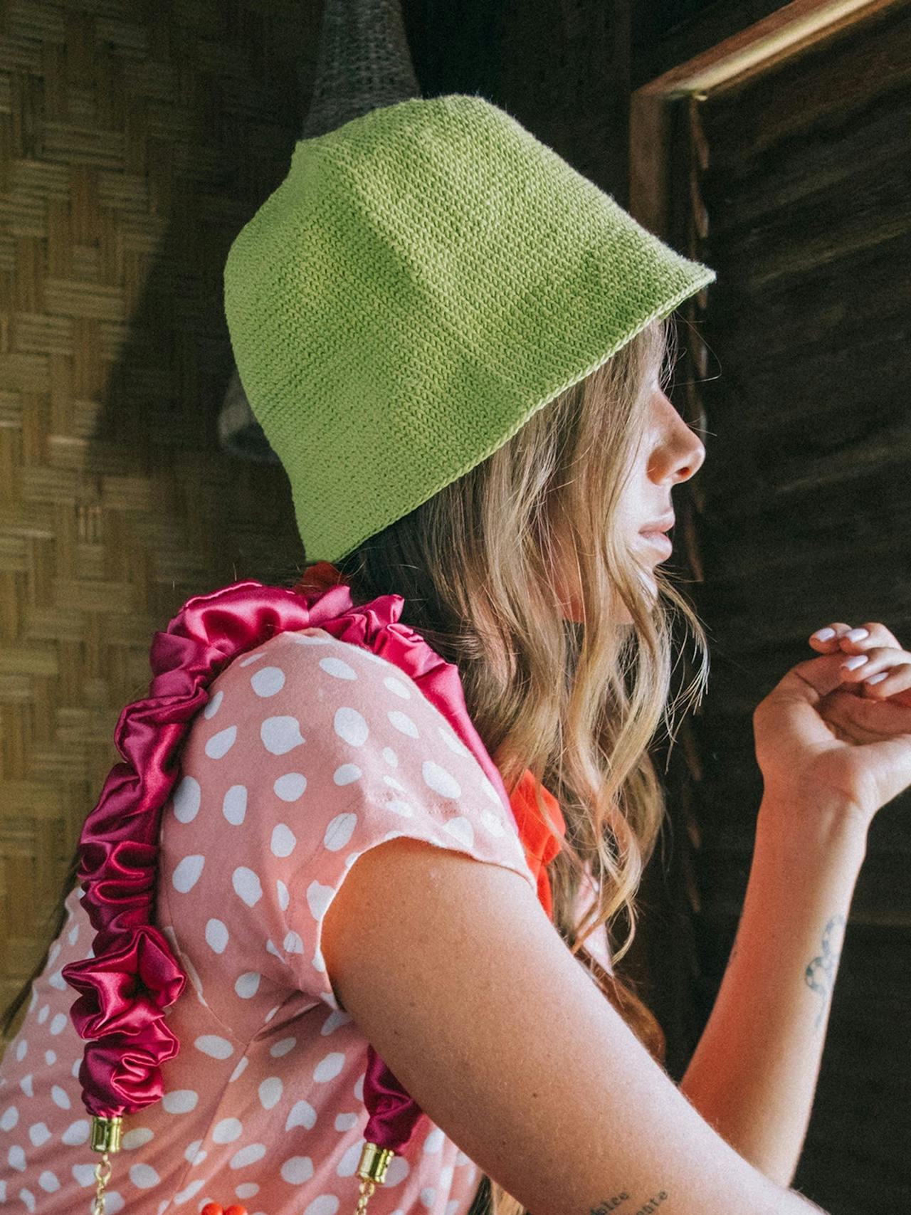 Florette crochet bucket hat in lime green Crochet hats BrunnaCo    - Collagerie