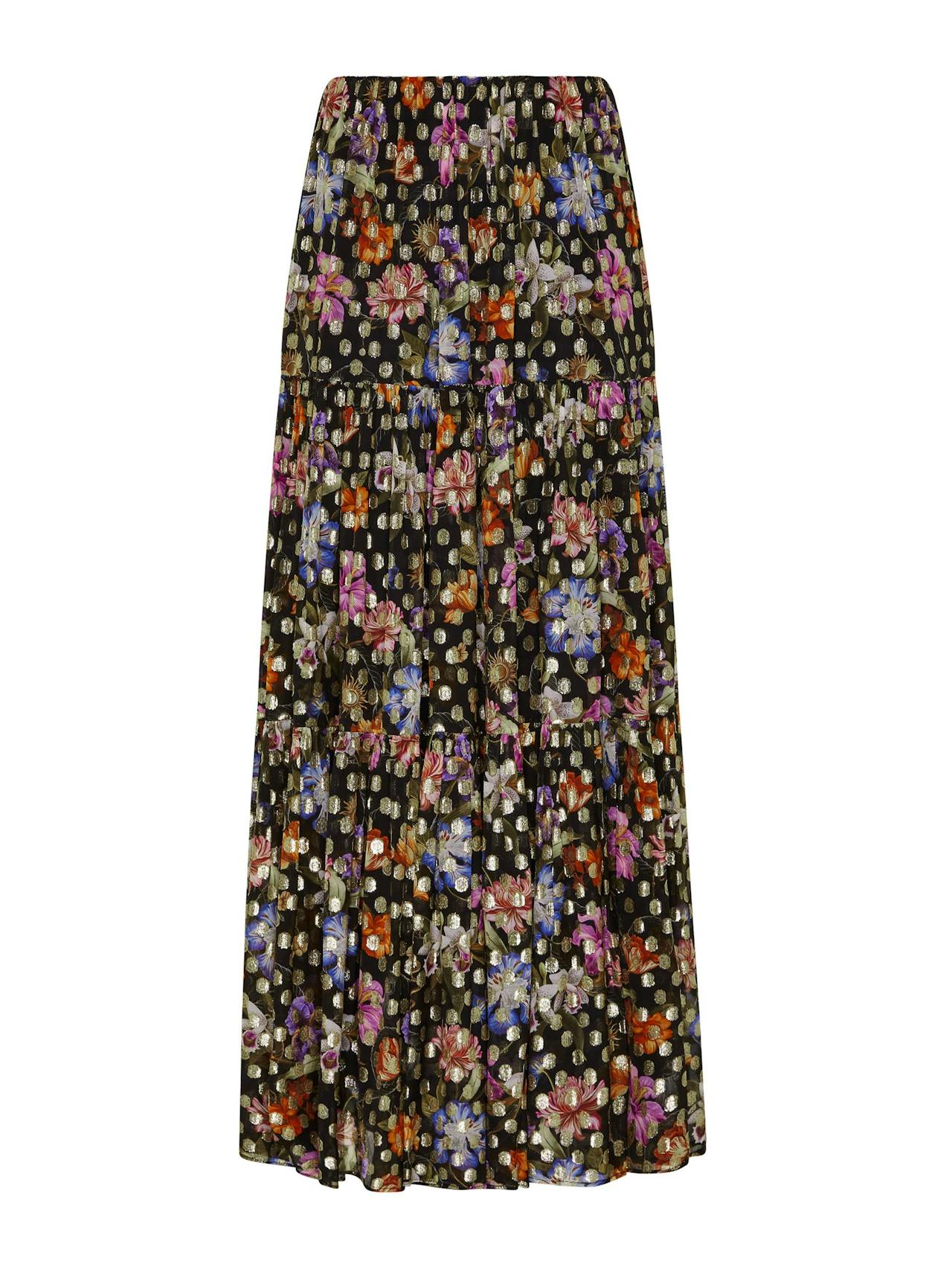 Painterly flower Frey lamé skirt