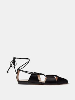 Black satin Greek Mary Jane flats Footwear Le Monde Beryl    - Collagerie