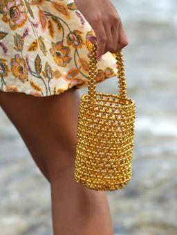 Golda metallic beads bucket bag in gold Tote Bag BrunnaCo    - Collagerie