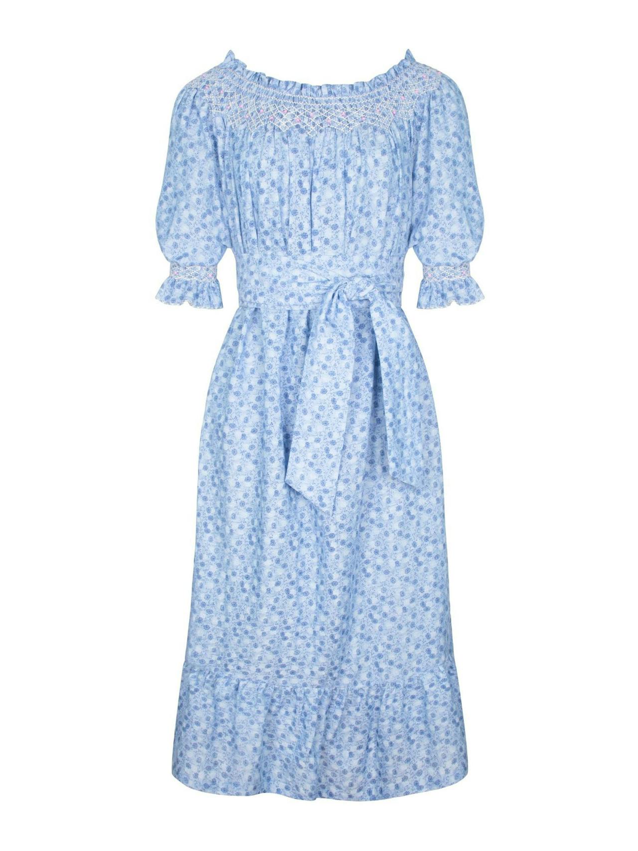 Grace darling dress flower power chambray with opaline hand smocking
