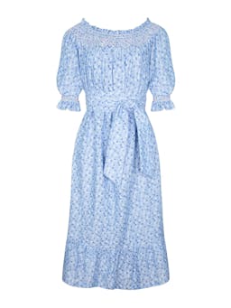 Grace darling dress flower power chambray with opaline hand smocking  Smock London    - Collagerie