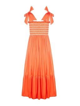 Grace Hopper tangerine dreams dress with gold hand smocking  Smock London    - Collagerie