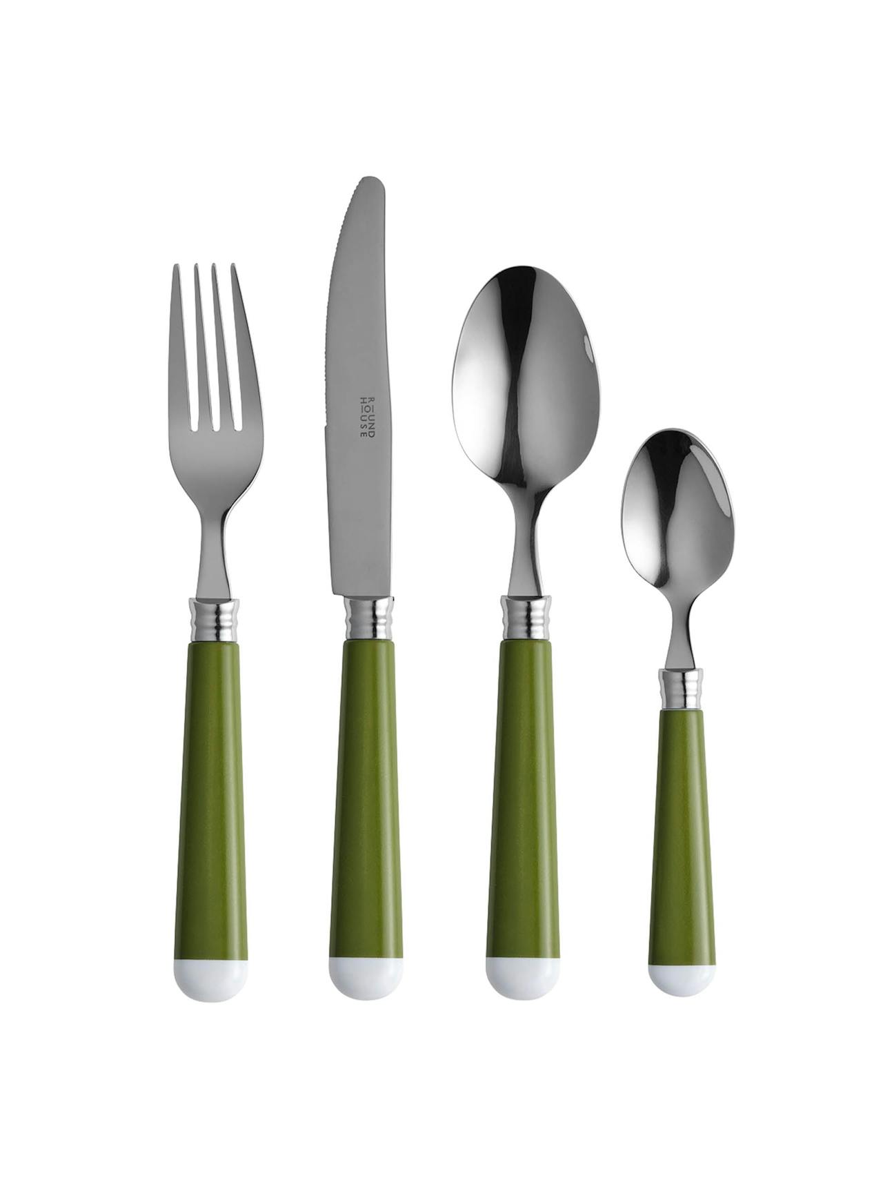 Green and white cutlery set
