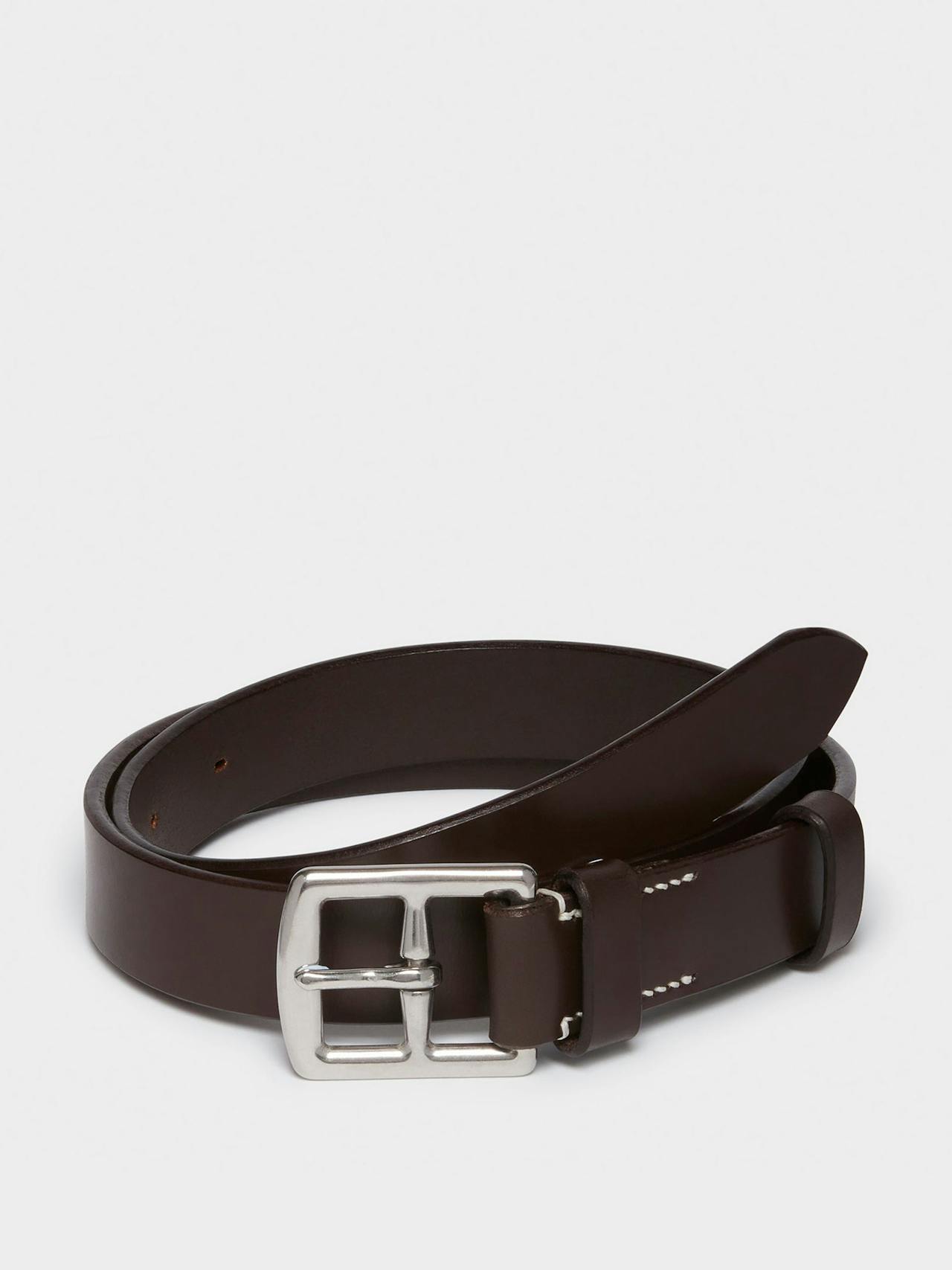 Harness buckle belt, brown and silver