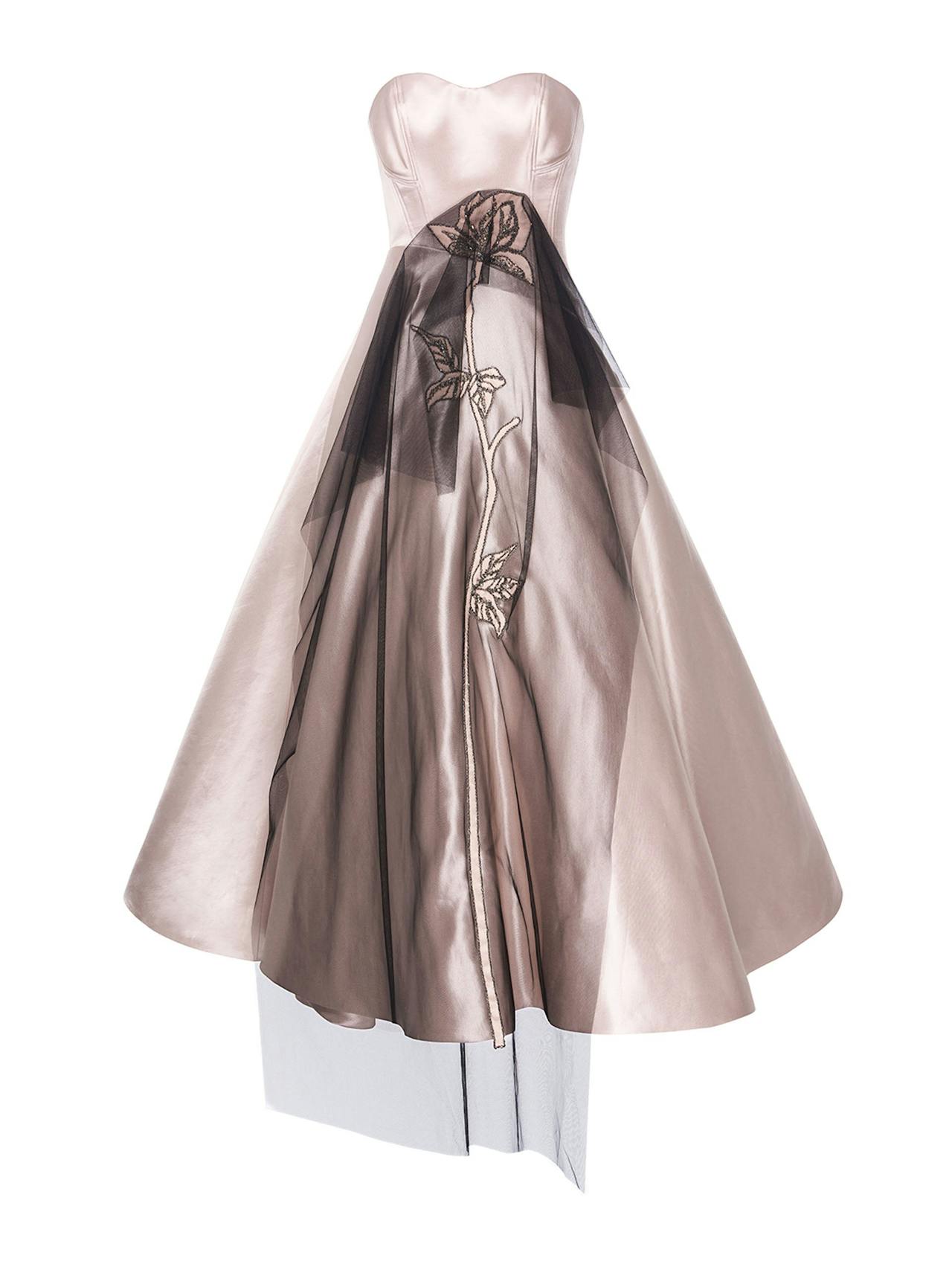 Gail dress rose satin and embellished tulle