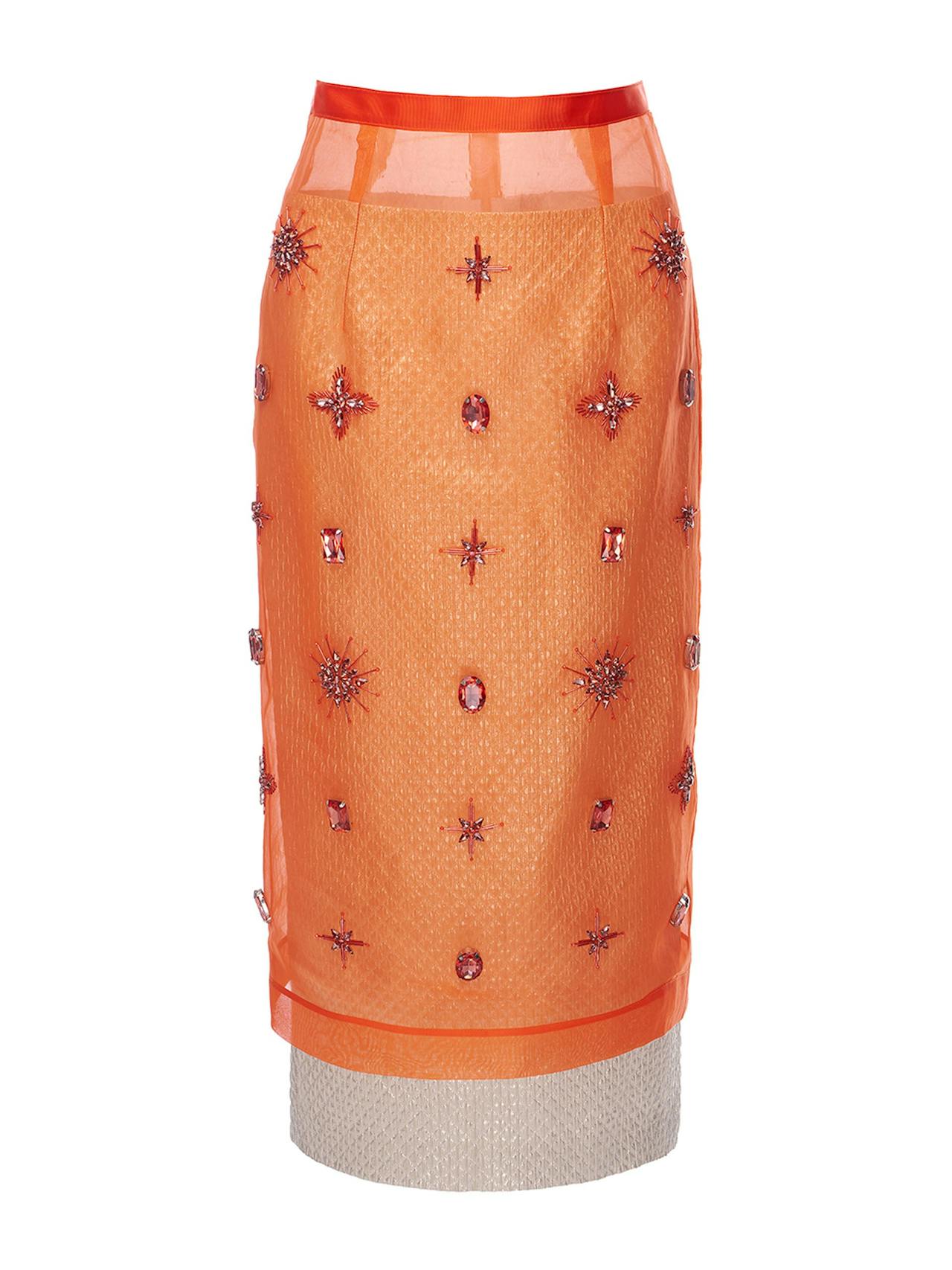 Elaine skirt tangerine embellished organza Skirt Huishan Zhang    - Collagerie