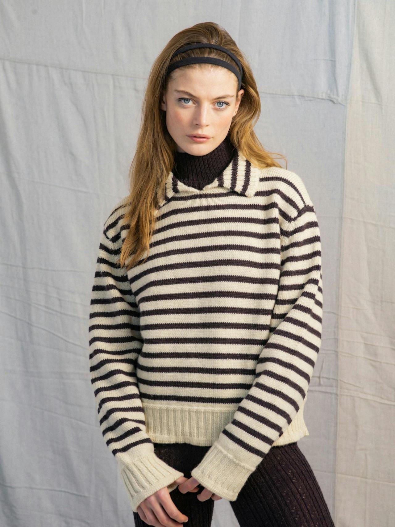 Ecru and anthracite stripe wool Ingleton jumper Clothing Herd    - Collagerie