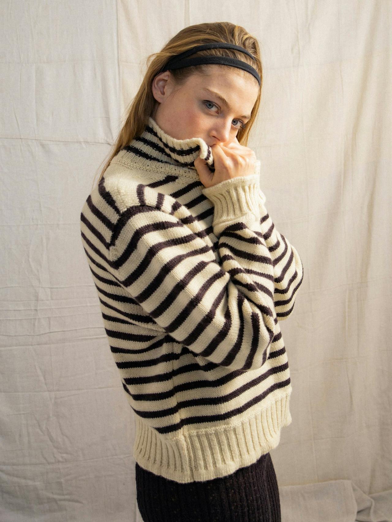 Ecru and anthracite stripe wool Ingleton jumper Clothing Herd    - Collagerie