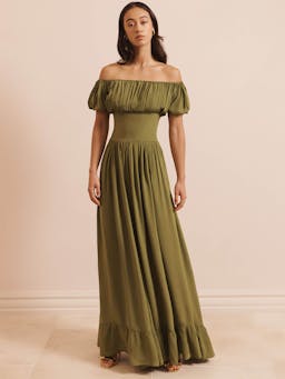 Hestia dress in crepe de chine avocado green DRESSES Evarae    - Collagerie