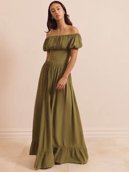 Hestia dress in crepe de chine avocado green DRESSES Evarae    - Collagerie