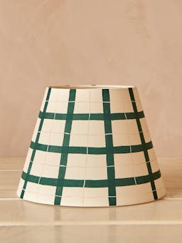 Green and pink gingham lampshade Interiors Hum London    - Collagerie