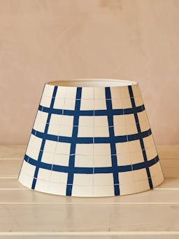 Blue and lilac gingham lampshade interiors Hum London    - Collagerie