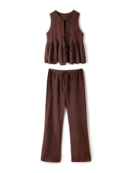 Pleated cami lounge set espresso linen Lounge Set Desmond & Dempsey    - Collagerie