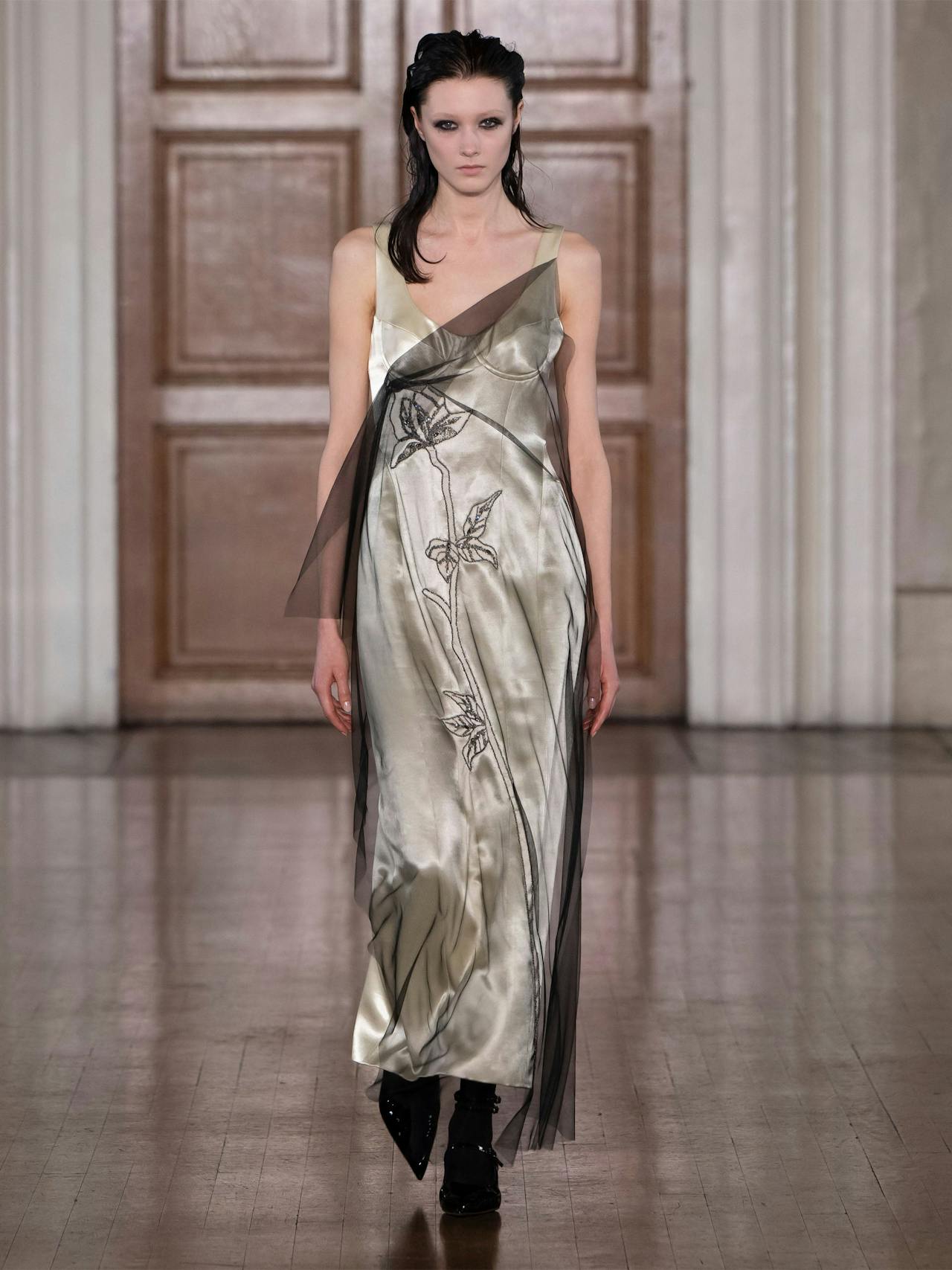 Blakely dress champagne satin and embellished tulle Dresses Huishan Zhang    - Collagerie