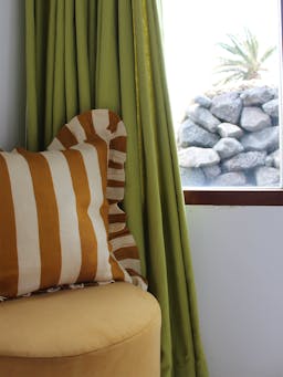 Ochre wide stripe cushion cover interiors Amuse La Bouche    - Collagerie