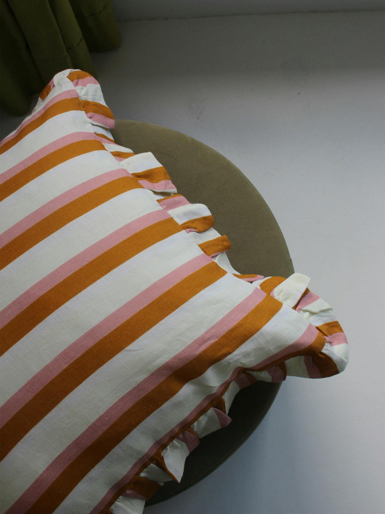 Ochre and blush large stripe cushion cover Cushions Amuse La Bouche    - Collagerie