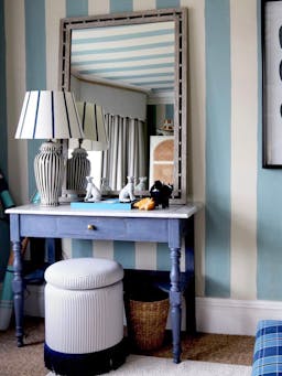 Dark blue stripe lampshade Interiors Hum London    - Collagerie