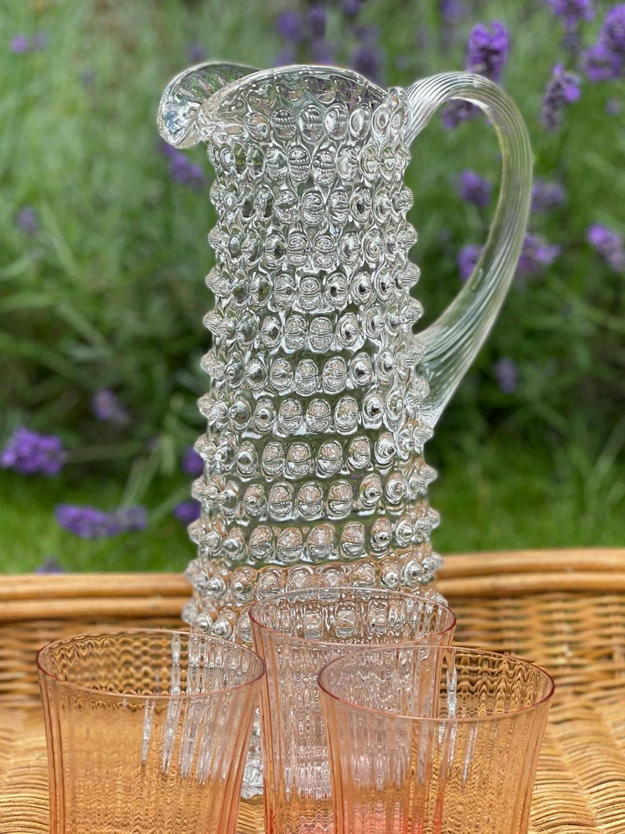 Tall hobnail jug Glassware Sharland England    - Collagerie