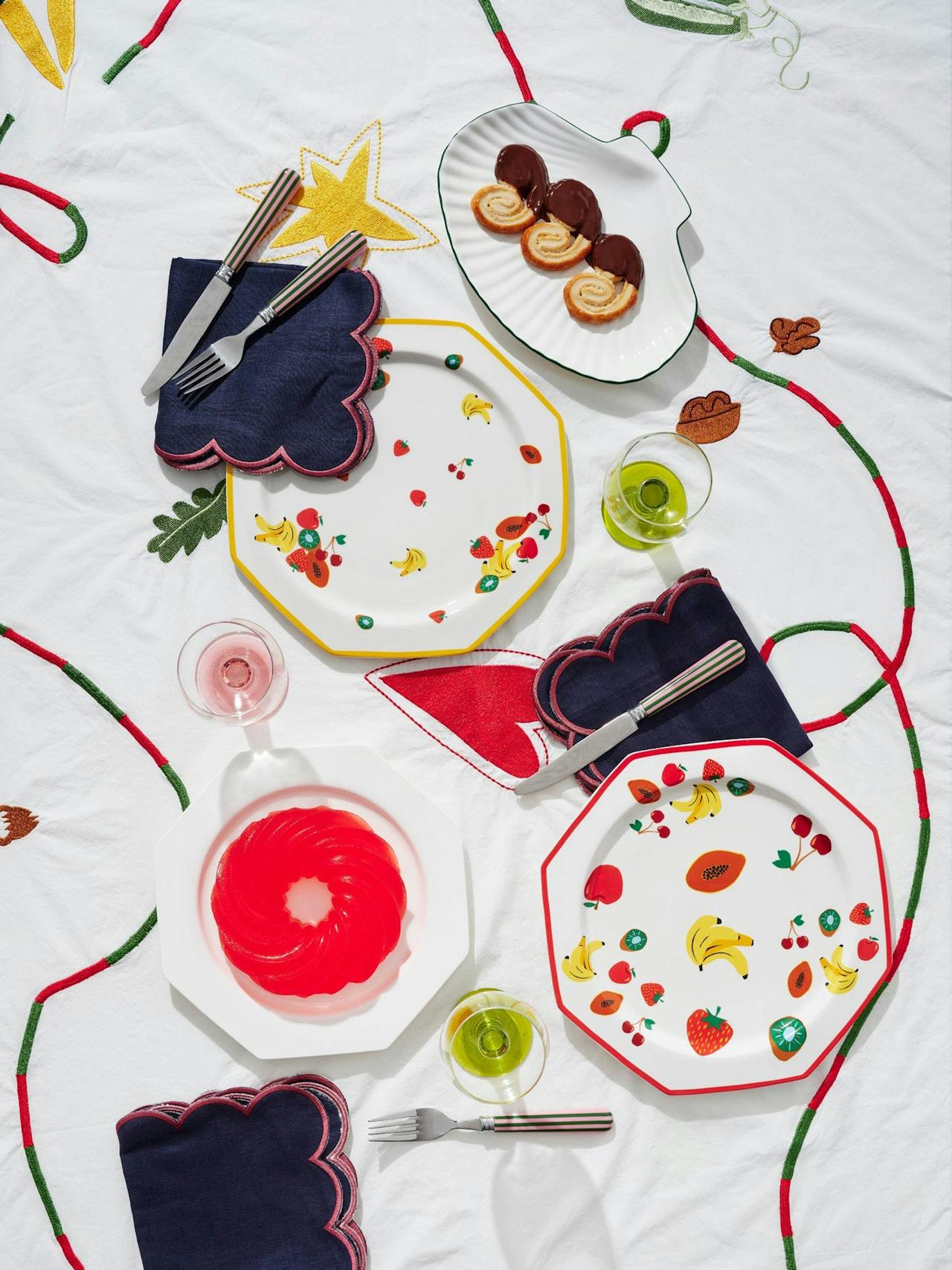 Fruit octagonal plate set  In the Roundhouse    - Collagerie