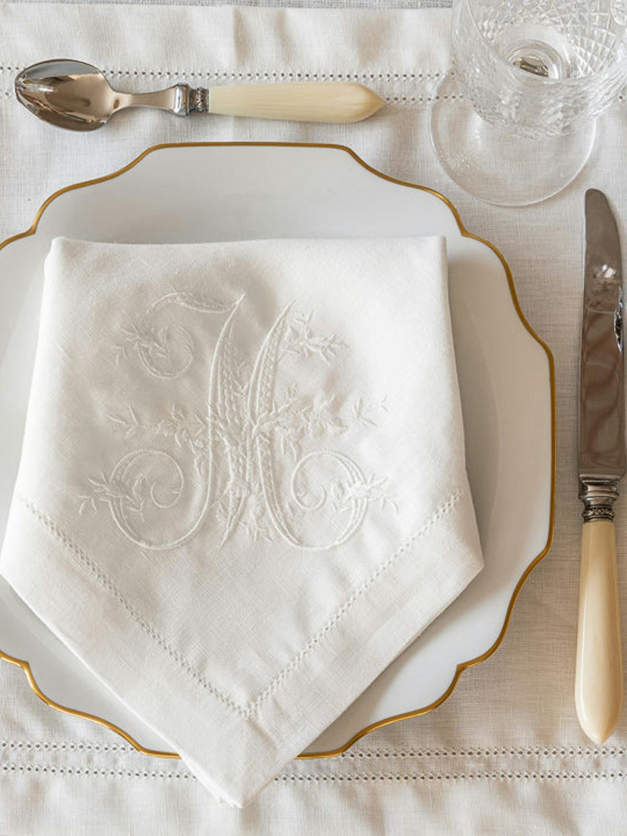 Ivory white hemstitch large napkin, set of 6 Dining Volga Linen    - Collagerie