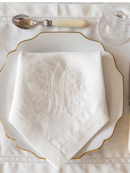 Ivory white Large napkin hemstitch Dining Volga Linen    - Collagerie