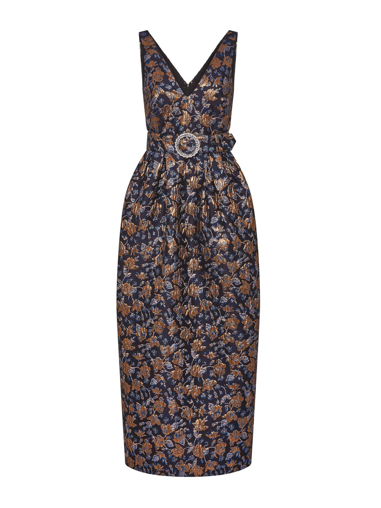 Navy and gold Jules floral jacquard midi dress DRESS - AW24 Borgo De Nor    - Collagerie