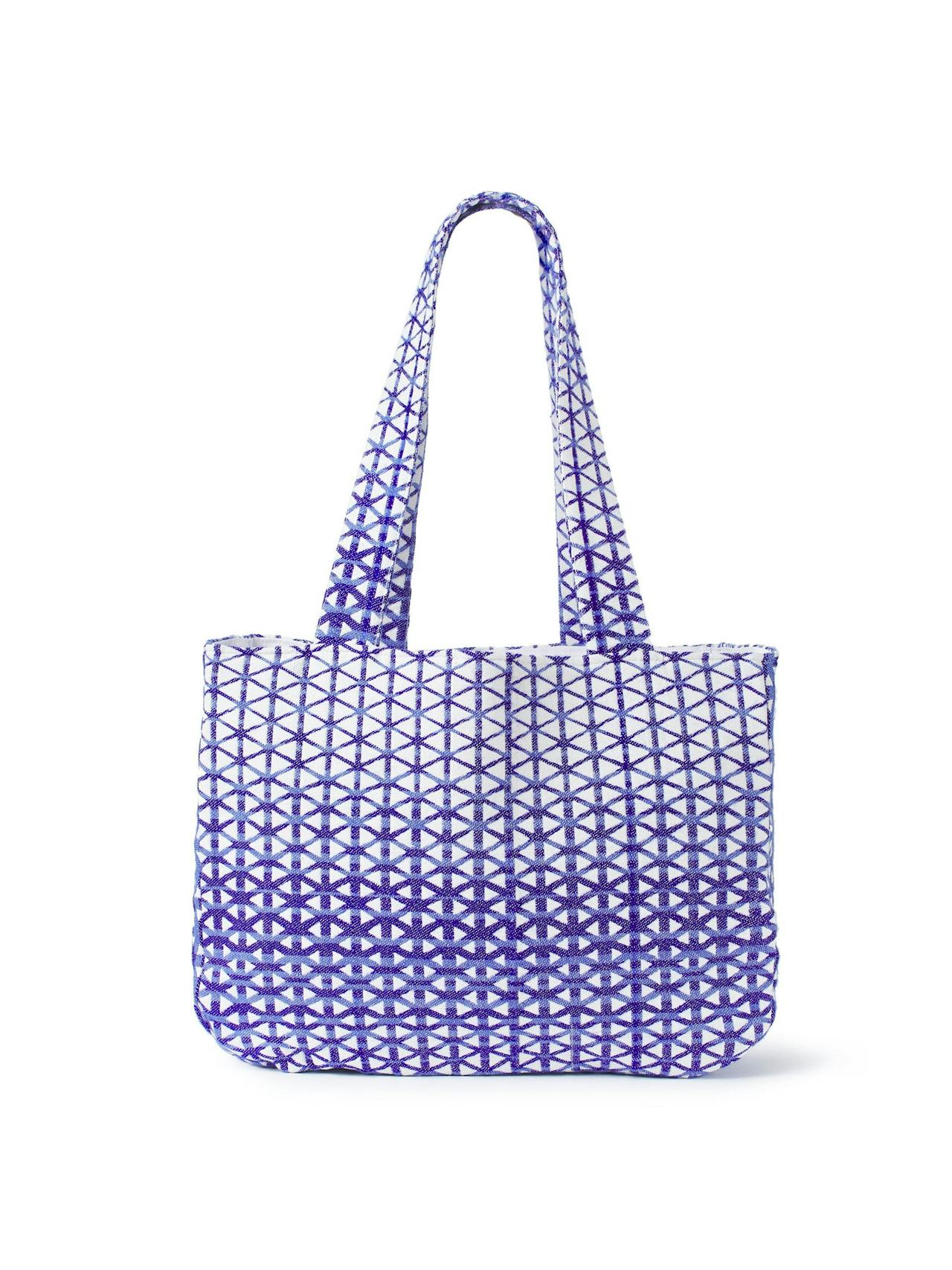 Blue and white jacquard bag