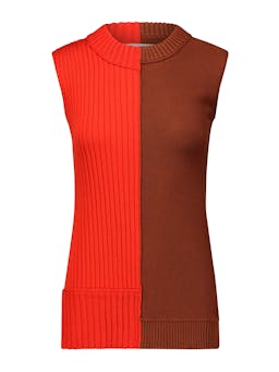 Poppy and brown patchwork sleeveless pullover Clothing Marina Moscone    - Collagerie