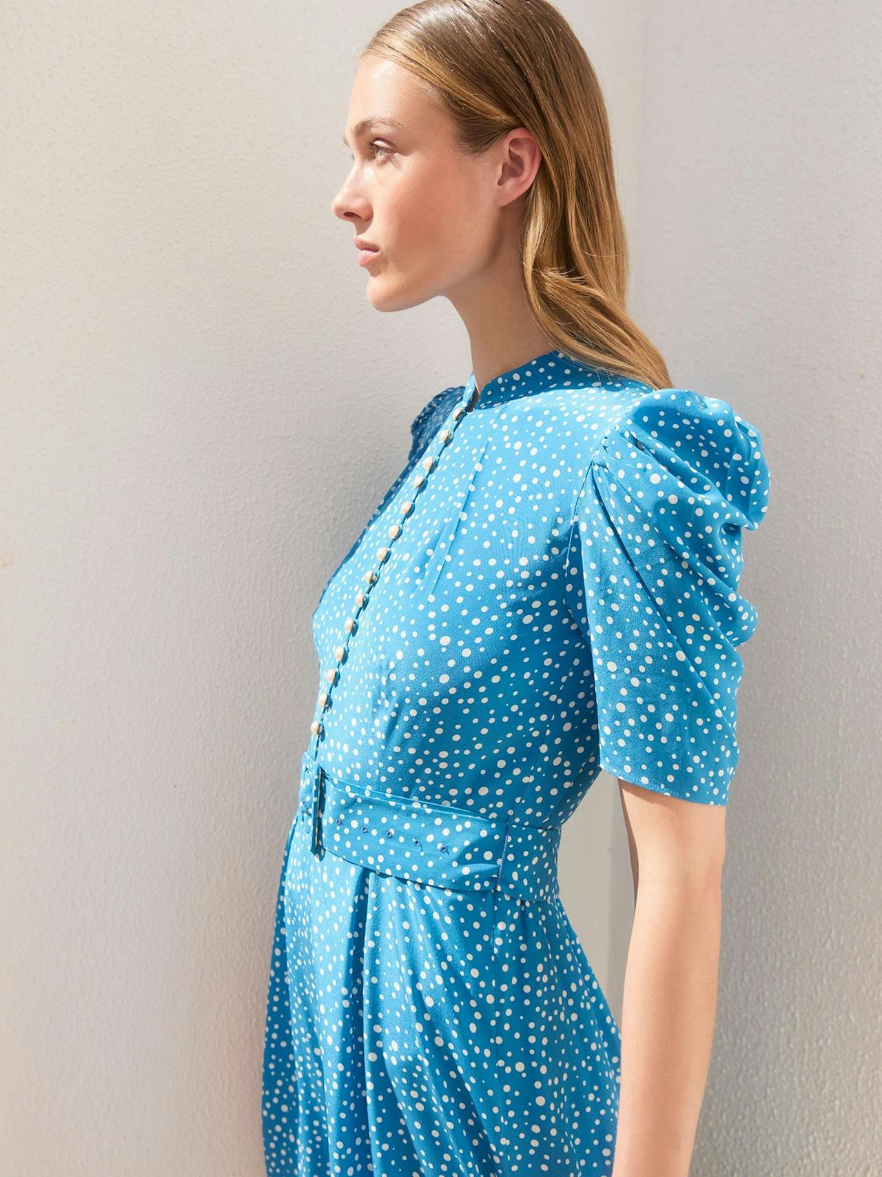 Bright blue Ahana polka dress DRESSES Beulah London    - Collagerie