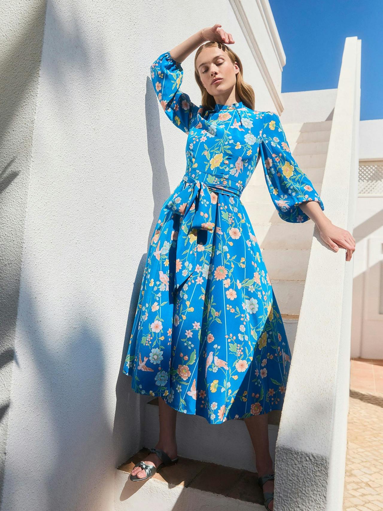 Bright blue Sonia bamboo and birds dress DRESSES Beulah London    - Collagerie