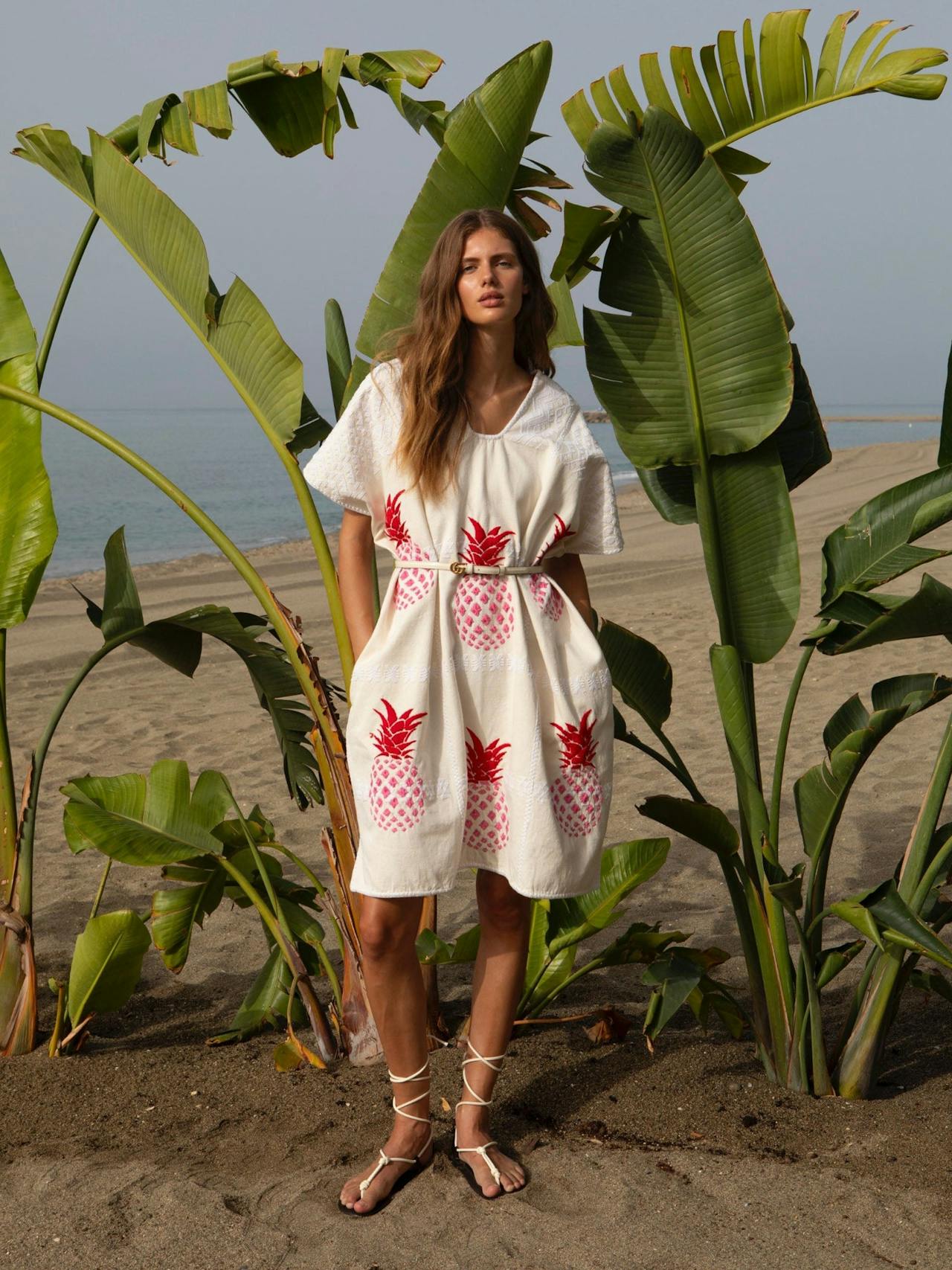 Cream and pink pineapple mini kaftan Clothing Pippa Holt    - Collagerie