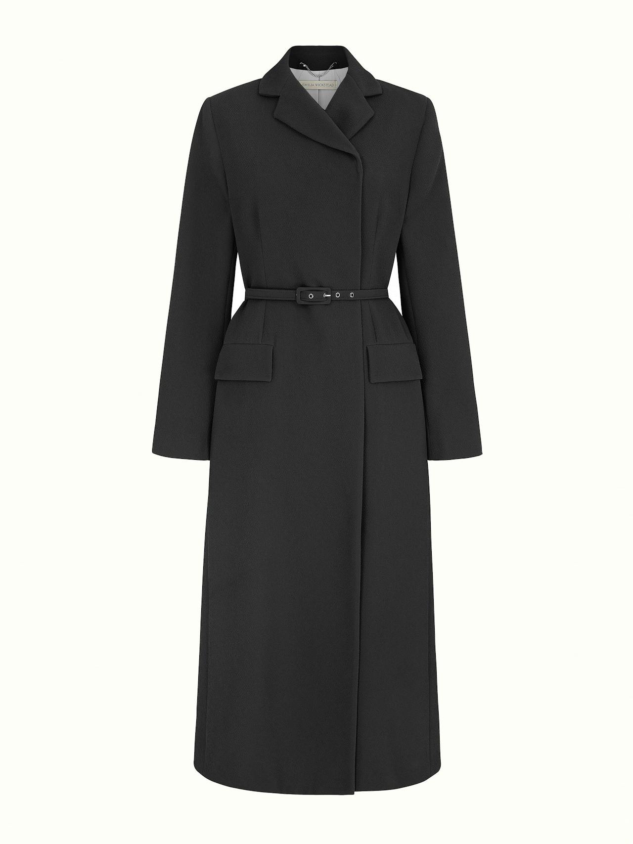 Kalonice wrap coat dress in black double crepe