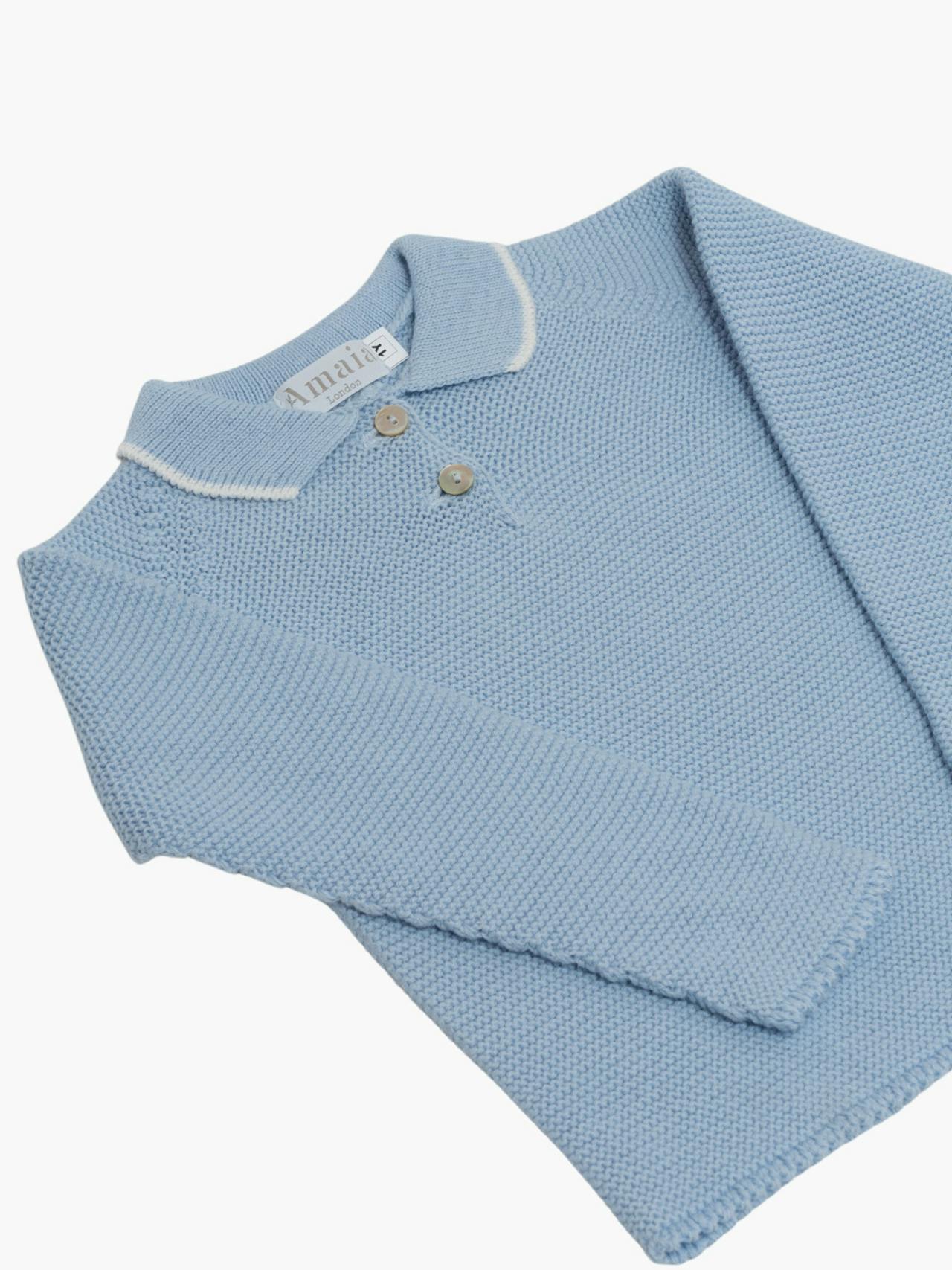 Knitted polo shirt powder blue Baby Clothing Amaia    - Collagerie