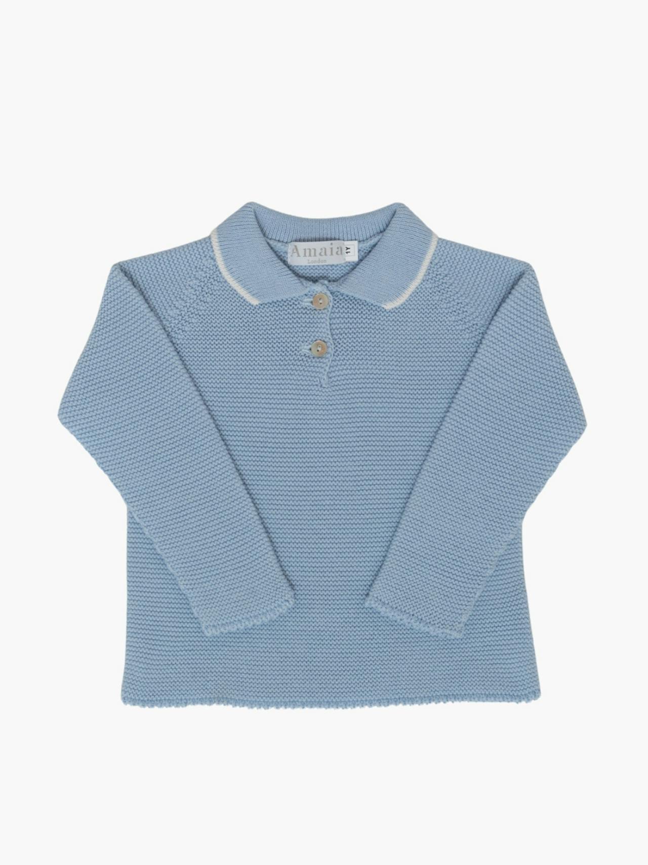 Knitted polo shirt powder blue