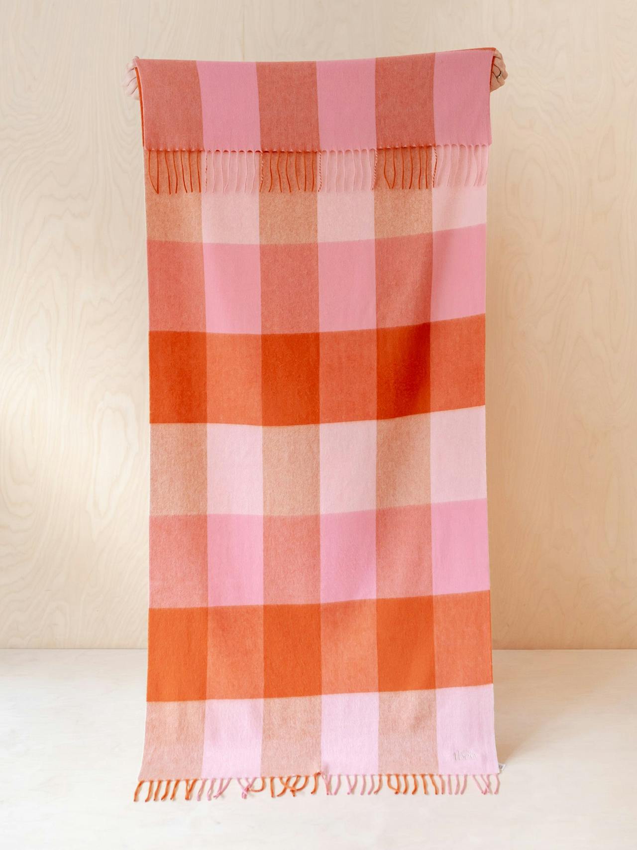 Lambswool kids blanket in blush grid check