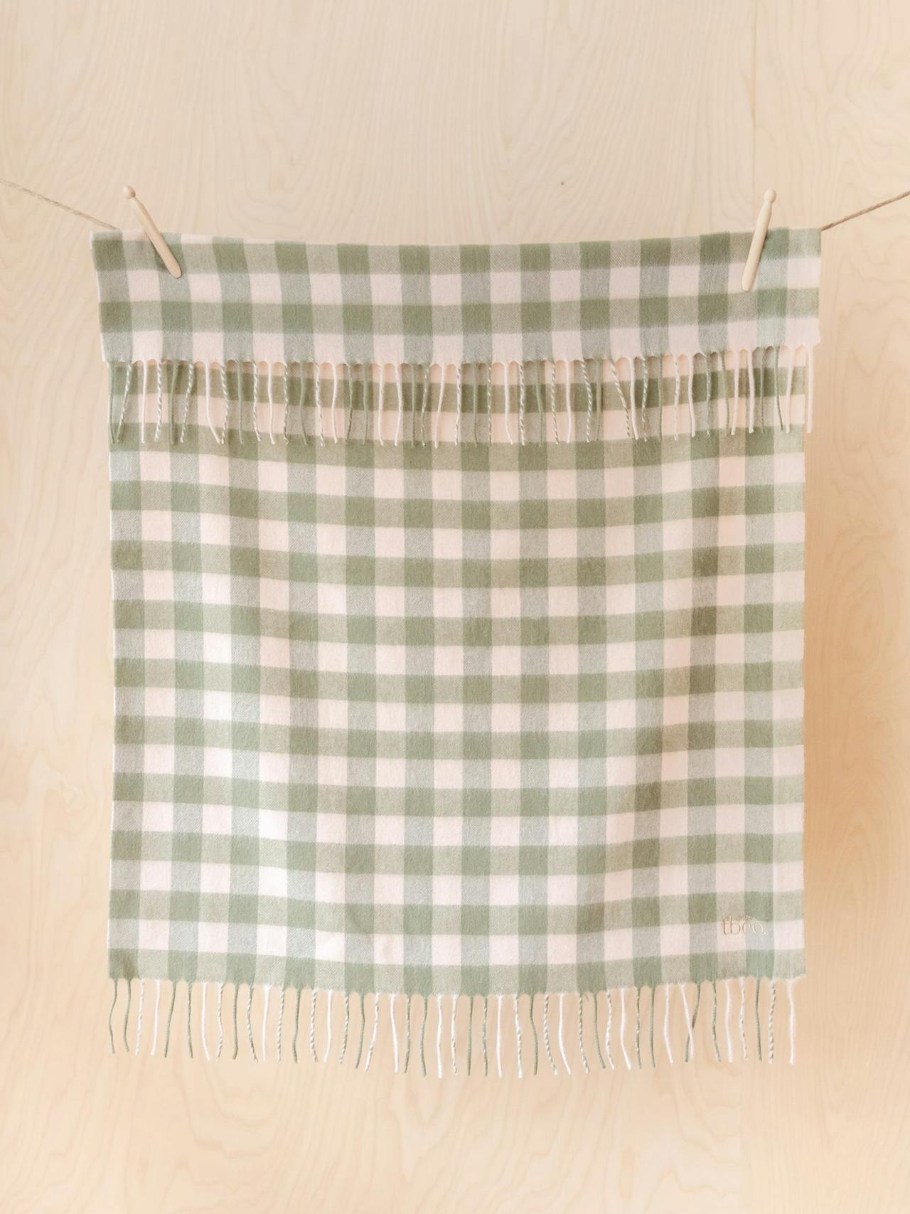 Lambswool baby blanket in green gingham