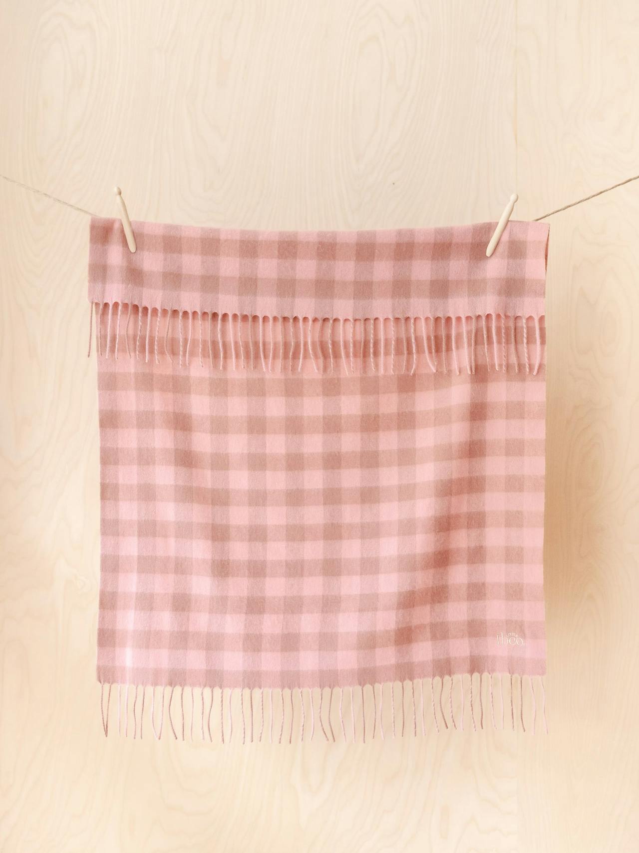 Lambswool baby blanket in pink gingham