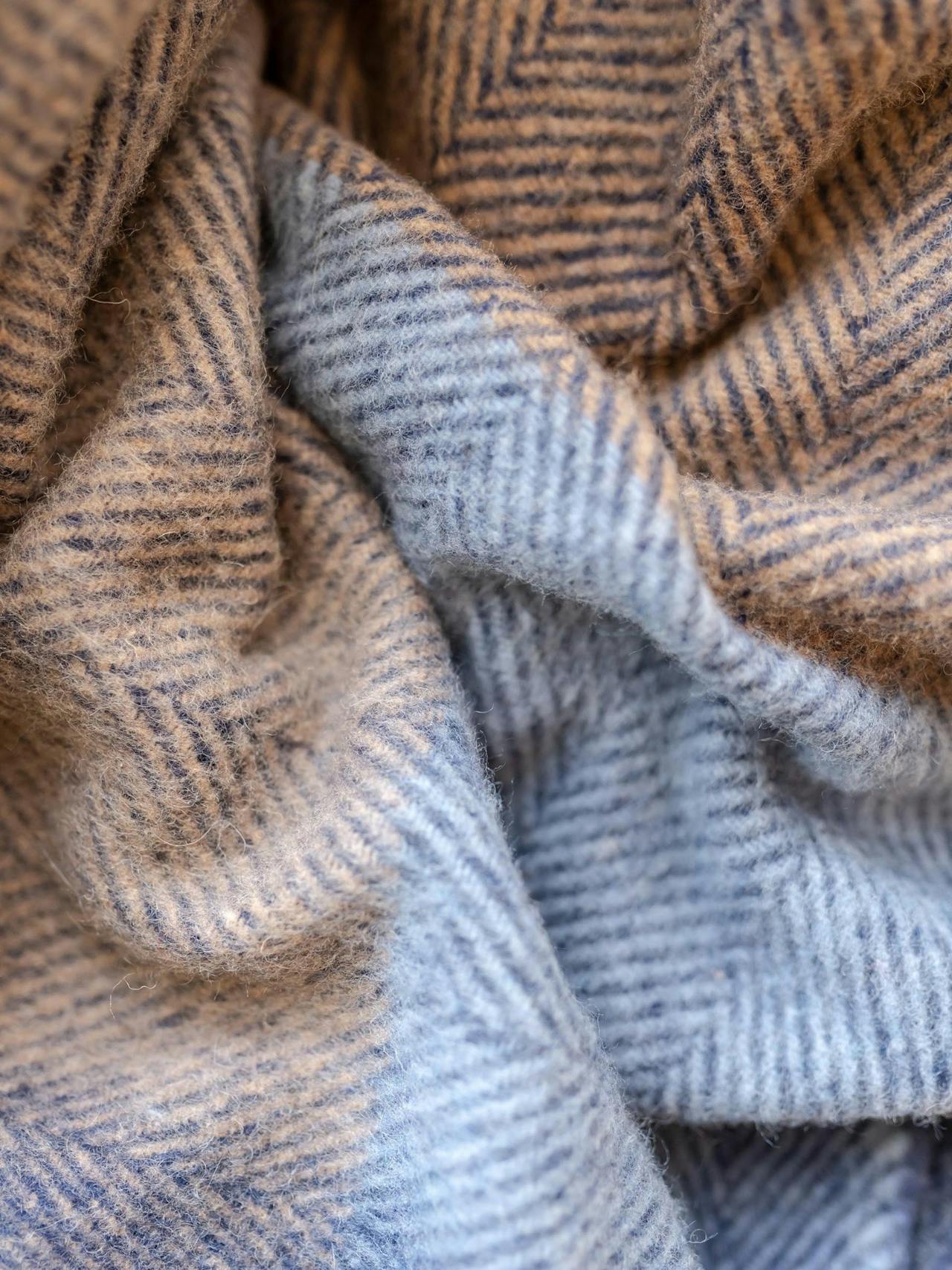 Recycled wool extra large blanket in blue herringbone block check Home > Blankets > Recycled Wool Blankets > Extra Large TBCo    - Collagerie