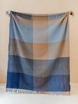 Recycled wool blanket in blue herringbone block check Home > Blankets > Recycled Wool Blankets > Large TBCo    - Collagerie