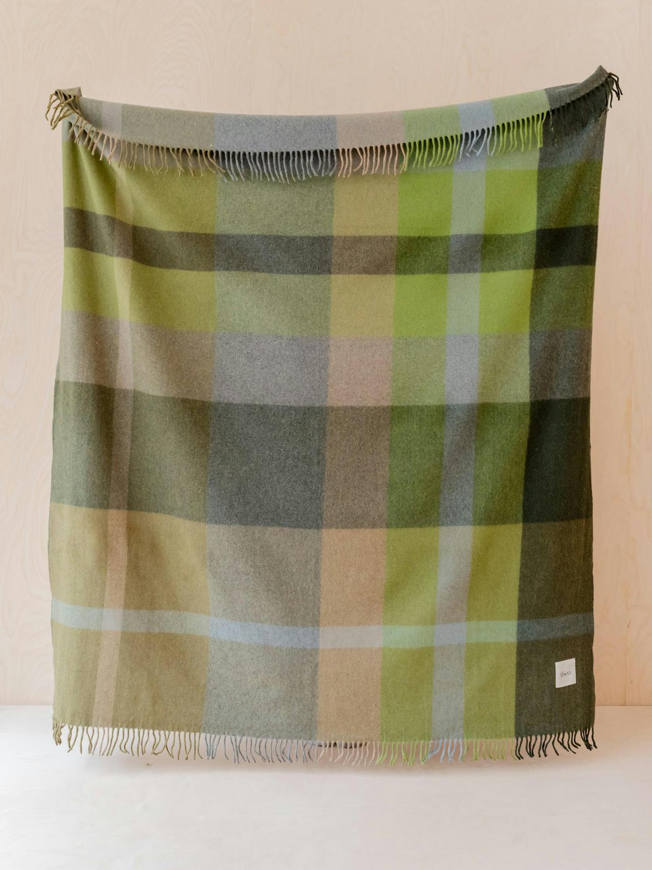 Recycled wool blanket in olive oversized patchwork check