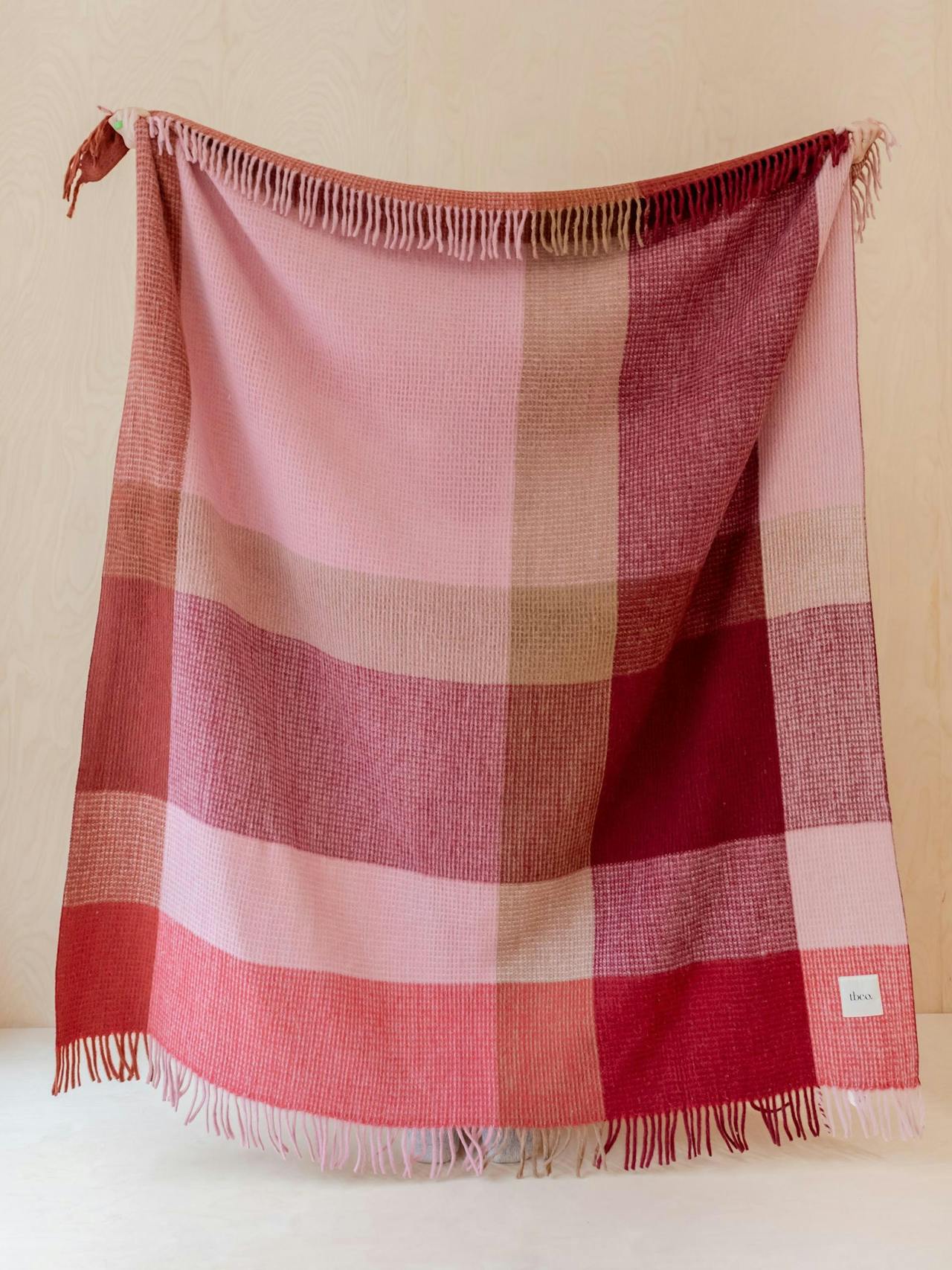 Recycled wool blanket in berry waffle block check Home > Blankets > Recycled Wool Blankets > Large TBCo    - Collagerie