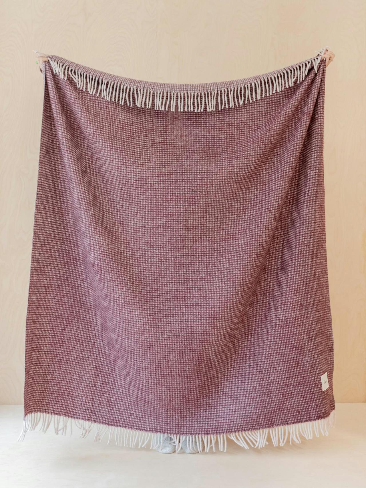 Recycled wool blanket in berry waffle