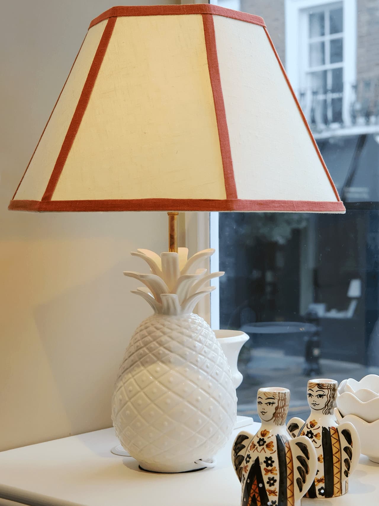 Hexagonal lampshade in oatmeal with contrast trim Lampshades Volga Linen    - Collagerie