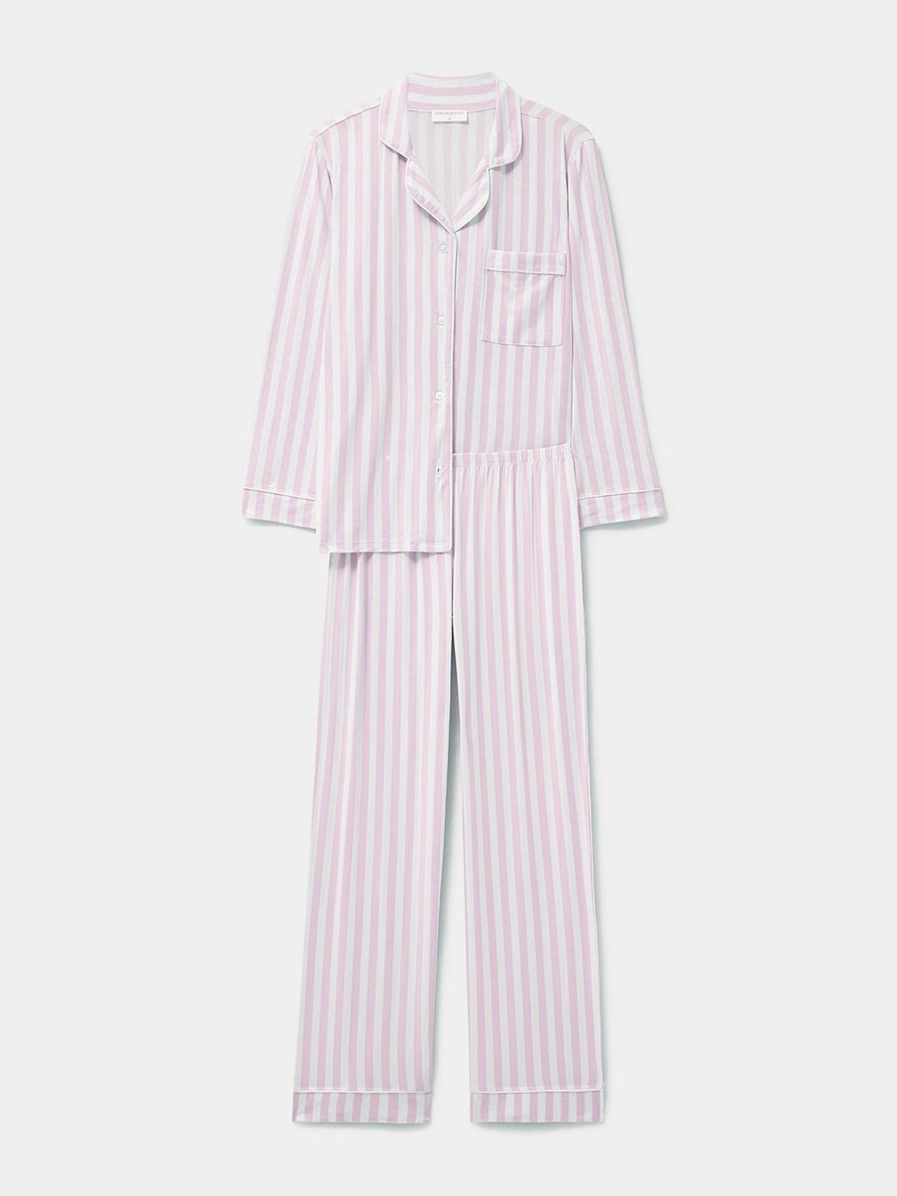 Pale pink stripe long pyjama set