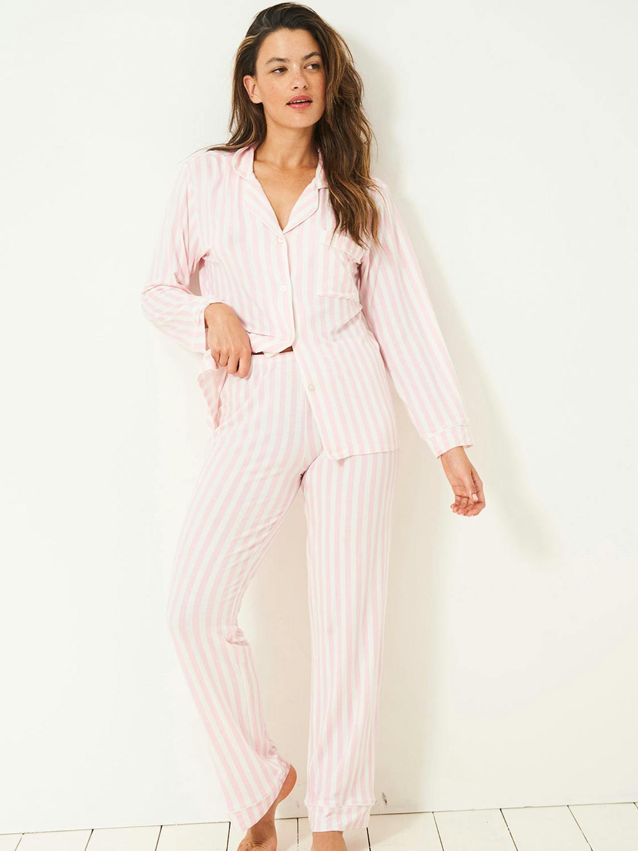 Pale pink stripe long pyjama set Long Pyjama Set Stripe & Stare    - Collagerie