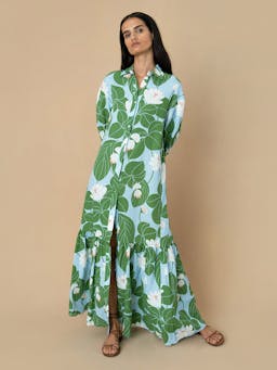 Waterlily green linen Bianca maxi dress Clothing Borgo De Nor    - Collagerie