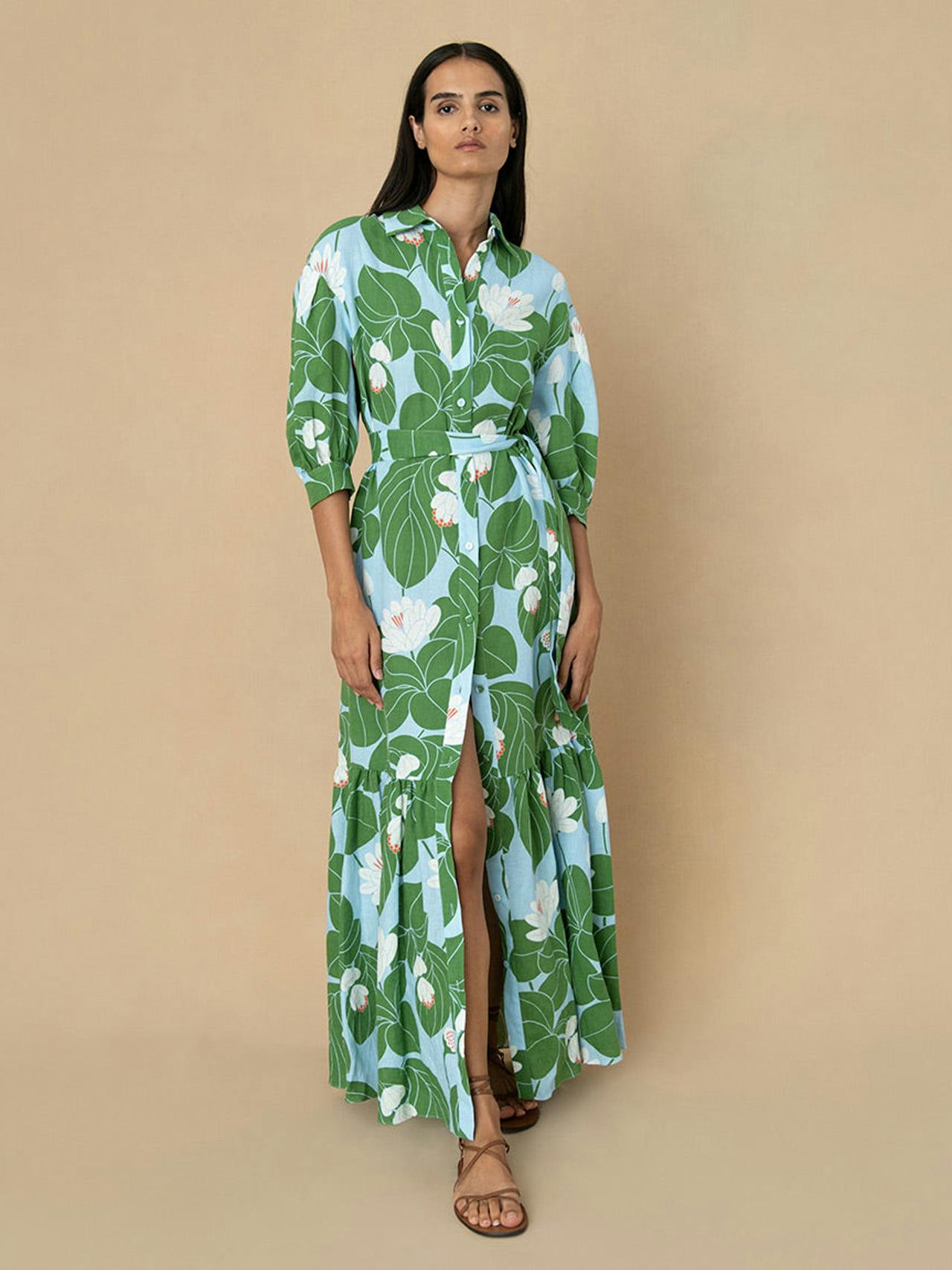 Waterlily green linen Bianca maxi dress Clothing Borgo De Nor    - Collagerie