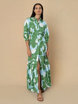 Waterlily green linen Bianca maxi dress Clothing Borgo De Nor    - Collagerie